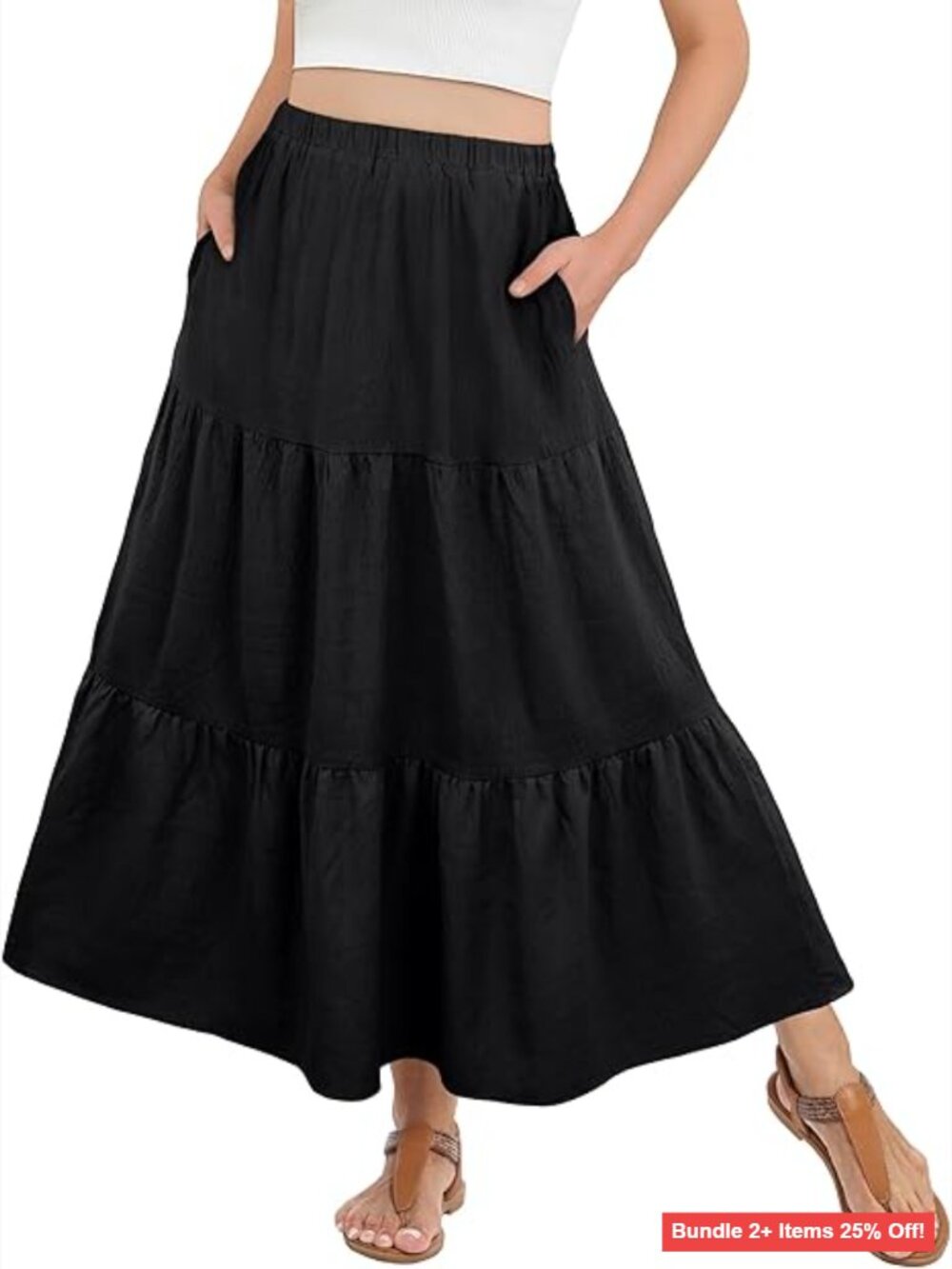 Maxi Skirt with Pockets Flowy Tiered A-Line Boho Summer Beach Wear